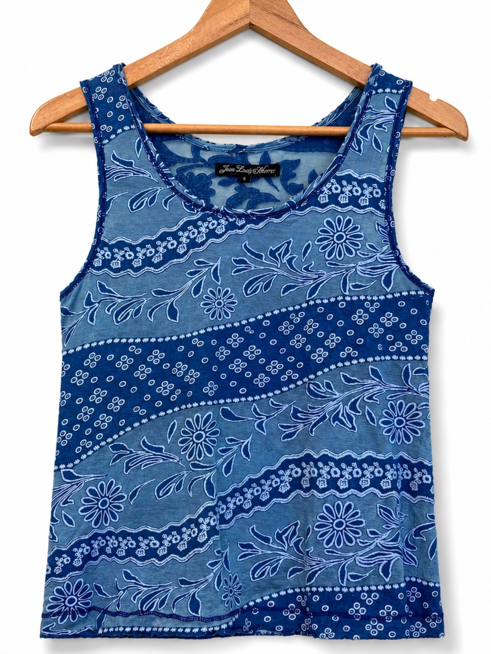 Jean Louis Scherrer | NWT Viscose Semi Sheer Blue Floral Embroidered Cami Top S